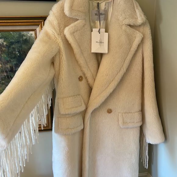 Max Mara Fall Winter Cream Cheiti Alpaca Fur Teddy Coat Jacket Fringe L XL - Picture 4 of 17